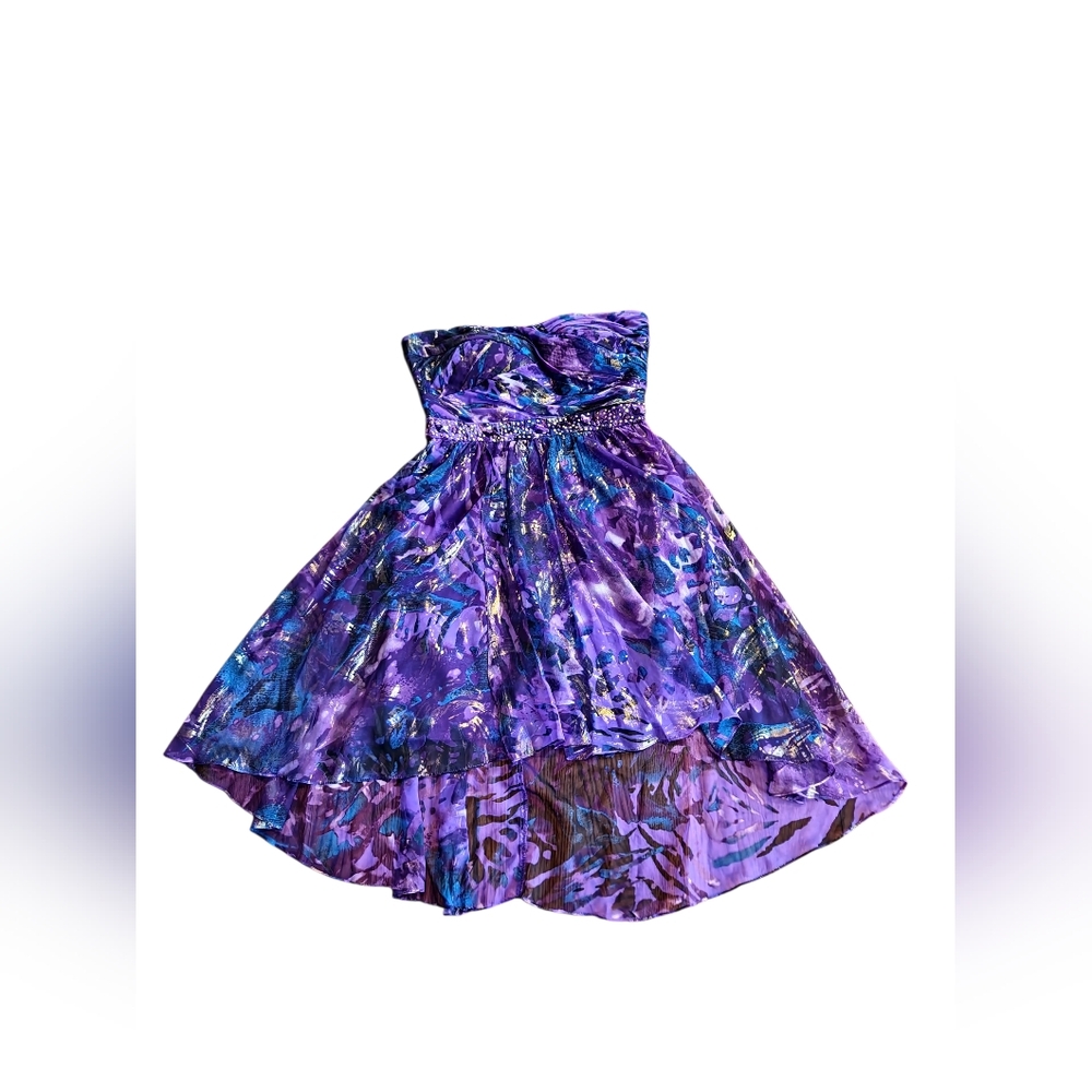 2010s Purple festival Strapless Prom Dress‎ Watercolor Print Rhinestone 5/6